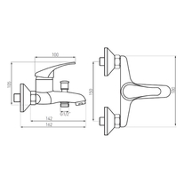 Baterie cada-dus Ferro, Basic, cu montaj pe perete, crom
